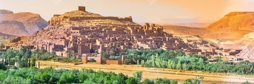 Preview: Ait Benhaddou Kasbah, Ait Ben Haddou, Ouarzazate, Morocco, Africa. Web Banner In Panoramic View.