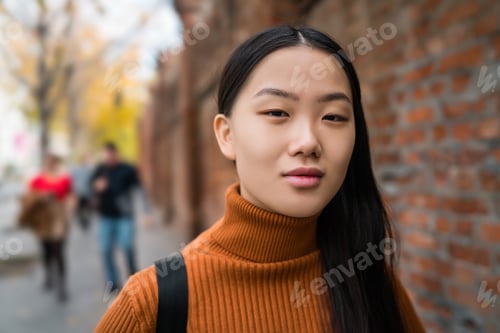 Preview: Portrait Of Young Beautiful Asian Woman Standing Outdoors In The Street. Urban Concept.