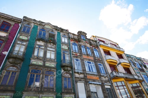 Preview: Facades Of Old Colorful Different Houses In Touristic District, Porto, Portugal.