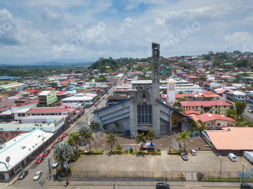 Preview: Beautiful Aerial View Of Limon Down Town And Church In Costa Rica