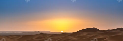 Preview: Merzouga In The Sahara Desert In Morocco. Afica. Web Banner In Panoramic View.