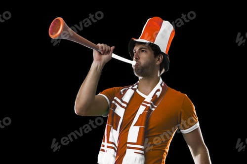 Preview: Dutch Fan Celebrating, On A Black Background.