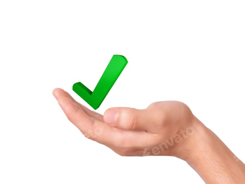 Preview: Hand Holding Green Check Mark Icon. Success Concept On White Background