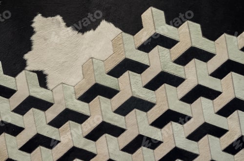 Preview: Cow Skin Texture, Natural Rug With Geometric Shapes.