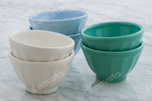 Preview: Gorgeous Cafe Au Lait Bowls On Top Of Carrara Marble Countertop