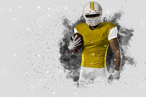 Preview: Football Player With A Yellow Uniform Coming Out Of A Blast Of Smoke .