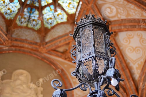 Preview: Old Lantern Against Beautiful Glass Roof.