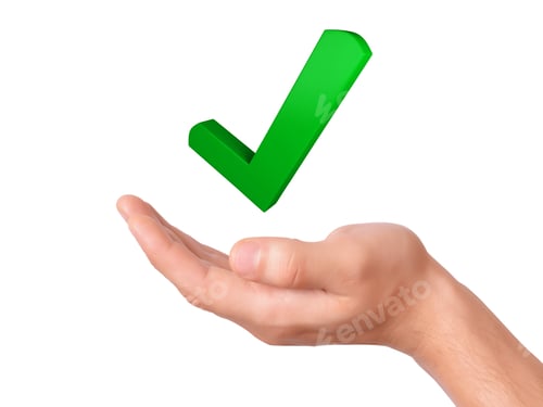 Preview: Hand Holding Green Check Mark Icon. Success Concept On White Background