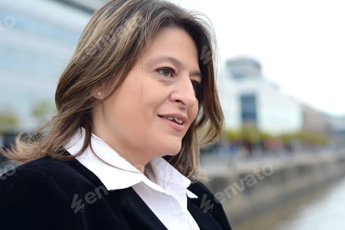 Preview: Close Up Of A Beautiful Business Woman Standing Outdoors.