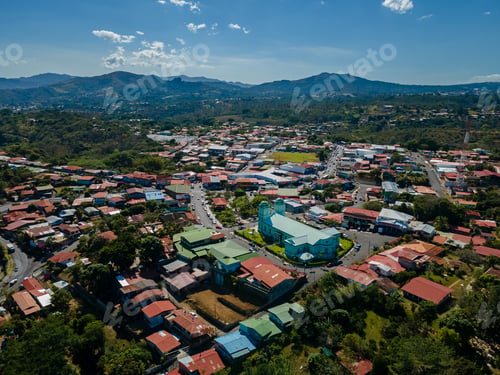 Preview: Beautiful Aerial View Of The Church, Park And Town Of Sarchi - Costa Rica