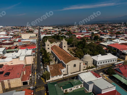 Preview: Beautiful Aerial View Of The Empty Streets Of Heredia - Costa Rica Due To The Corona Virus