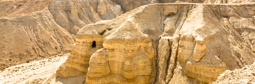 Preview: Caves Of Qumran, Manuscripts Of The Dead Sea. Web Banner In Panoramic View.