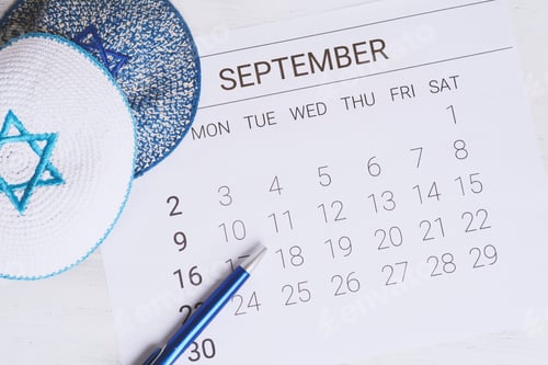 Preview: Calendar With Kippah. Yom Kippur Concept.