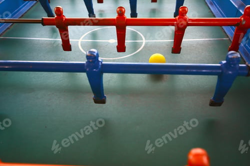 Preview: Foosball. Soccer Table Game, Blue Foosball Player. Toy Sport Game Concept.