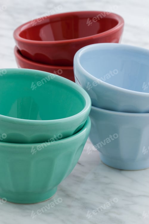 Preview: Gorgeous Cafe Au Lait Bowls On Top Of Carrara Marble Countertop