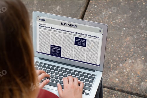 Preview: Closeup Of Young Woman Reading Breaking News On Laptop. Digital Newspaper Concept. All Screen