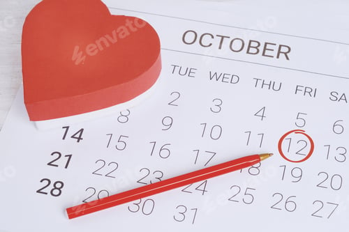 Preview: October Calendar With Red Gift Box. Date Night, Love Concept.
