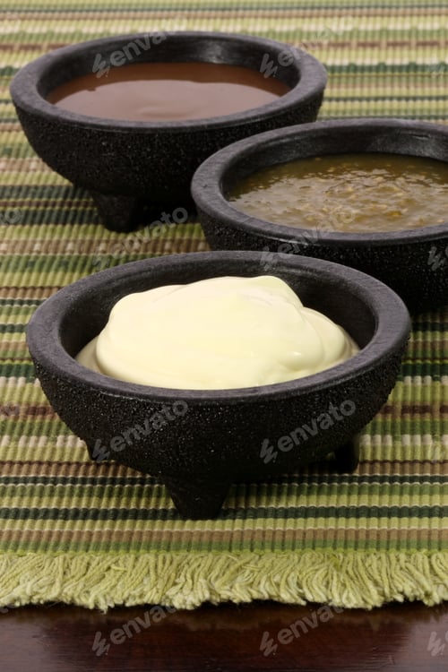 Preview: Delicious Sour Cream, Salsa Verde And Roja Or Tomatillo Sauce Made With Hot Peppers And Fresh