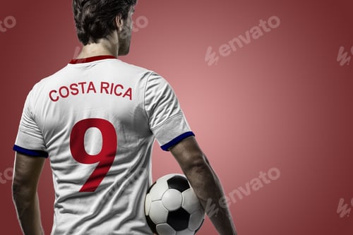 Preview: Costa Rican Soccer Player, Celebrating On A Red Background.
