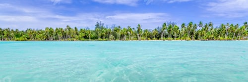 Preview: Bora Bora Island, French Polynesia. Web Banner In Panoramic View This Mazing Beach