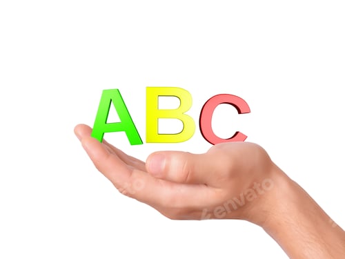 Preview: Hand Holding Letters Abc Symbol On White Background