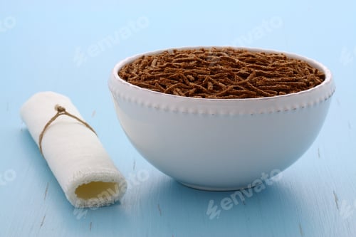 Preview: Fresh And Delicious Wheat Bran Cereal, On French Vintage Breakfast Table.