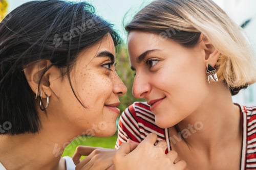 Preview: Portrait Of Loving Lesbian Couple Spending Time Together And Having A Date Outdoors. Lgbt., Love