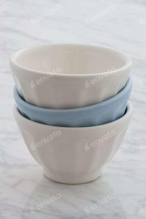Preview: Gorgeous Cafe Au Lait Bowls On Top Of Carrara Marble Countertop