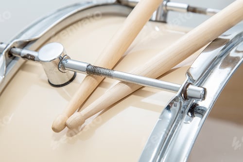 Preview: Wood Snare Drum And Drumsticks Isolated In White Background