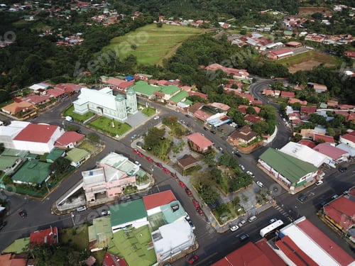 Preview: Aerial View Of Town With The Church And Park