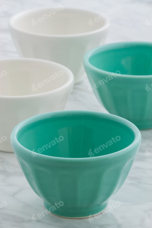 Preview: Gorgeous Cafe Au Lait Bowls On Top Of Carrara Marble Countertop