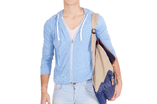 Preview: Portrait Of Young Student With Backpack. Isolated On White Background