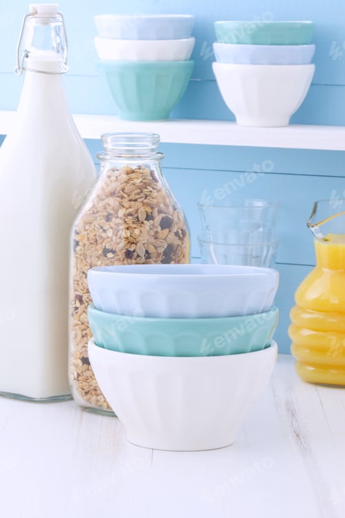 Preview: Delicious And Nutritious Lightly Toasted Breakfast Muesli Or Granola Cereal On Vintage Styling.