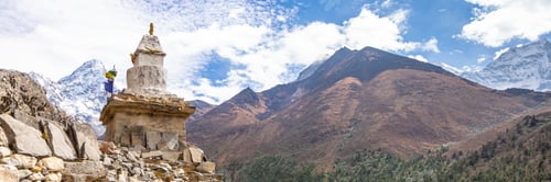 Preview: Everest Base Camp Trekking In Nepal. Web Banner In Panoramic View.