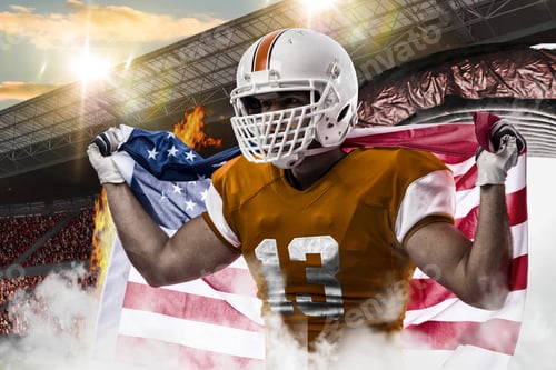 Preview: Football Player With A Orange Uniform Coming Out Of A Stadium Tunnel.