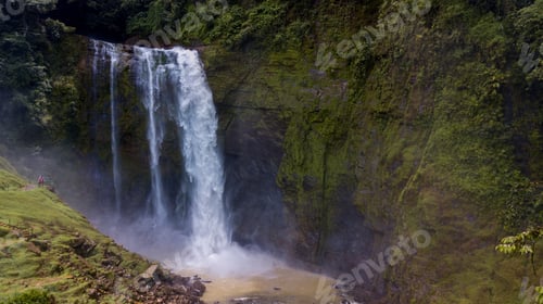 Preview: Beautiful Aerial View Of Big Waterfall In Costa Rica Inside The Mountains