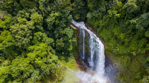 Preview: Beautiful Aerial View Of Big Waterfall In Costa Rica Inside The Mountains