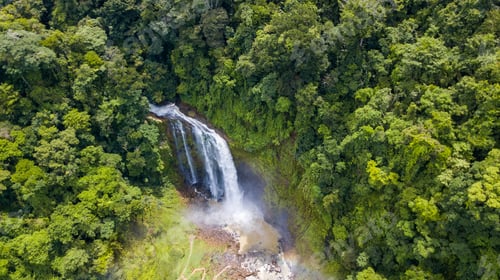 Preview: Beautiful Aerial View Of Big Waterfall In Costa Rica Inside The Mountains