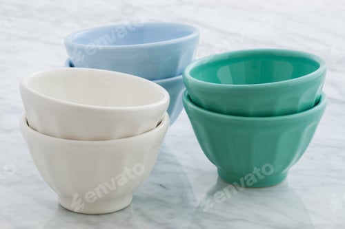 Preview: Gorgeous Cafe Au Lait Bowls On Top Of Carrara Marble Countertop