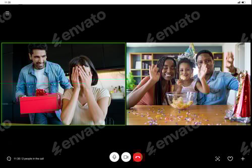 Preview: People Celebrating Birthday Online On A Video Call.