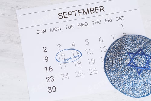 Preview: Calendar With Kippah. Calendar With Date September 10, 2018. Rosh Hashana, Jewish New Year Concept.