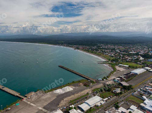 Preview: Beautiful Aerial View Of Limon Downtown And Its Pier Bay Of Moin, Apm And Limon In Costa Rica