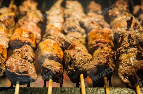 Preview: Juicy Meat Barbecue Skewer (Churrasquinho, Espetinho) In Close Up.