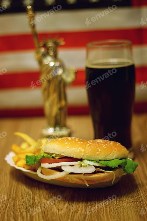 Preview: American Symbols Burger Beer Flag Statue Of Liberty
