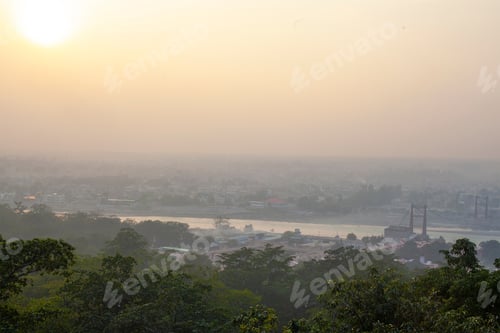 Preview: Sunset View Of Rishikesh, With Ram Jhula Bridge , India