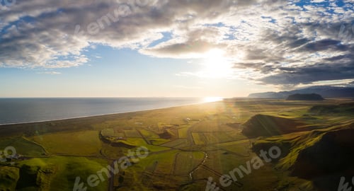 Preview: Coastline Near Vik Rocks In Iceland , Sunset Time