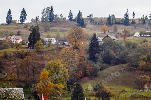 Preview: Autumn Carpathians. Mountain Village With Autumnal Trees. Vorohta, Ukraine.