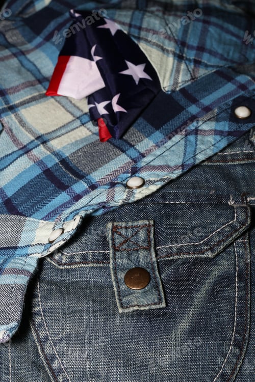 Preview: Denim and Plaid Apparel with an American Flag