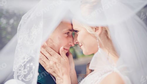 Preview: Young Wedding Couple Enjoying Romantic Moments Outside On A Summer Meadow
