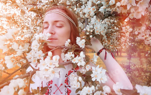 Preview: A Girl On A Walk In An Autumn Park. Young Red-Haired Girl In The Spring Nature.